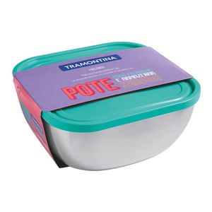 Pote Quadrado Aço Inox Com Tampa Verde 23 cm 4 L Tramontina