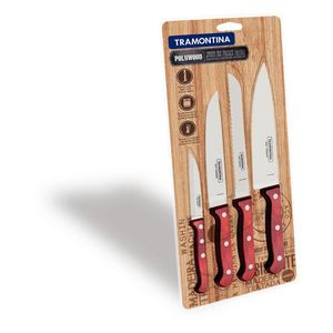 Conj. Facas Inox 4 Pçs Polywood Vermelho Tramontina