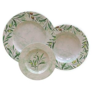 Conjunto Jantar 12 Pç Oliva Porcelana Decorada Tramontina